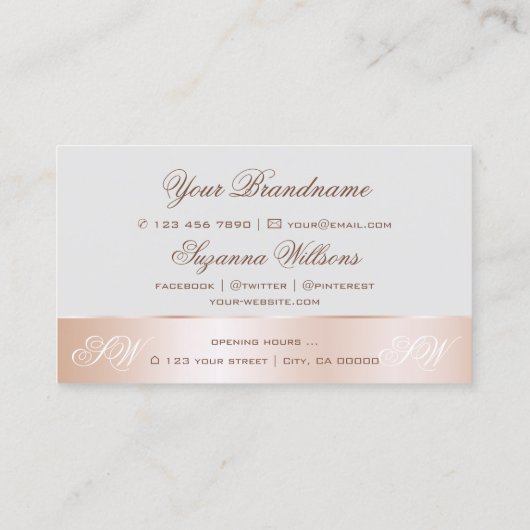 Grijze Roos Gold Decor Cute Flower met Monogram Visitekaartje (Achterkant)