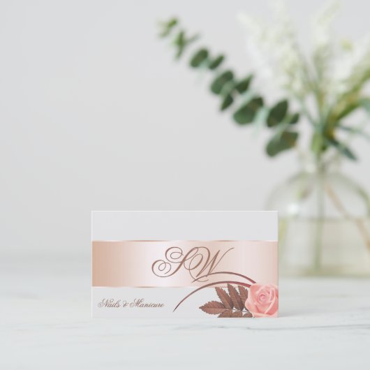 Grijze Roos Gold Decor Cute Flower met Monogram Visitekaartje (Staand voorkant)