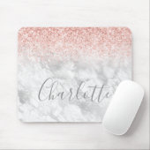 Grijze Roos Gold Silver Glitter Marble Name Muismat (Met muis)