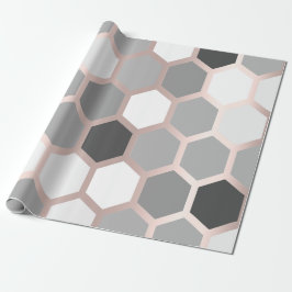 Grijze Roos Goud Geometrie Honingbijen Hexagon Cadeaupapier