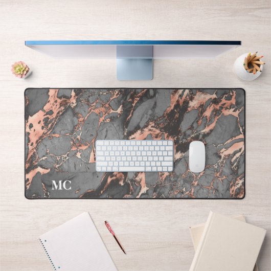 Grijze roos gouden marmer & monogram bureaumat (Kantoor 1)