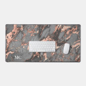 Grijze roos gouden marmer & monogram bureaumat (Keyboard & Muis)