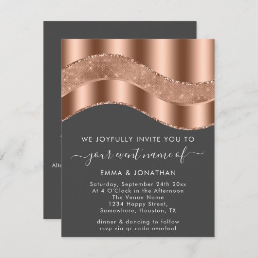 Grijze Roos Kopergrens Golf QR-code bruiloft (Voorkant / Achterkant)