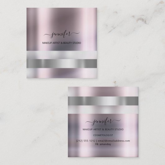 Grijze Roos Makeup Artist Influencer Striped Ombré Vierkante Visitekaartje (Voorkant / Achterkant)