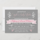 grijze roze Baby shower Uitnodiging van Couple (Voorkant)