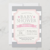 Grijze & Roze Babyshower Uitnodiging (Voorkant)
