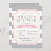 Grijze & Roze Babyshower Uitnodiging (Voorkant / Achterkant)