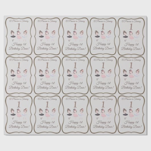 grijze roze Ballerinas Princess 1st Birthday Cadeaupapier (Vlak)