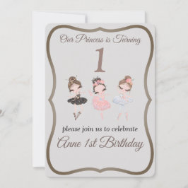  grijze roze Ballerinas Princess 1st Birthday Kaart