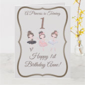  grijze roze Ballerinas Prinses 1e verjaardag Kaart (Gele Bloem)