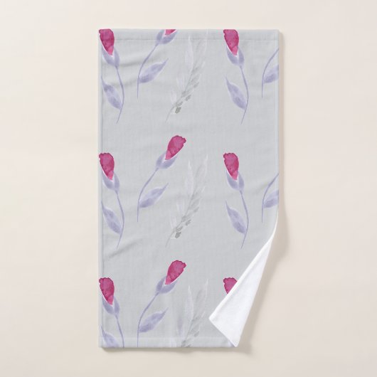 Grijze roze bloemen bad handdoek (Handdoek)