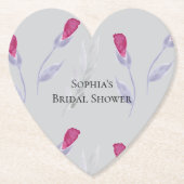 Grijze Roze Bloemen Bruidscadeau Kartonnen Onderzetters (Voorkant)