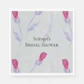 Grijze Roze Bloemen Bruidsfeest Servet (Voorkant)