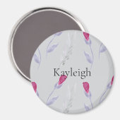 Grijze roze bloemen magneet (Voorkant / Achterkant)
