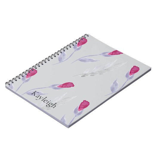 Grijze roze bloemen notitieboek (Linkerzijde)