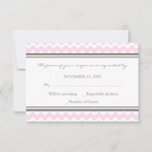 Grijze roze Chevron RSVP-bruiloft RSVP Kaartje (Voorkant)