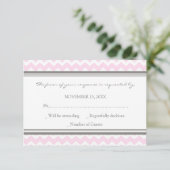 Grijze roze Chevron RSVP-bruiloft RSVP Kaartje (Staand voorkant)
