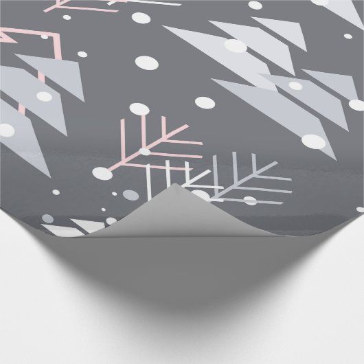 Grijze roze en witte sneeuw cadeaupapier (Hoek)