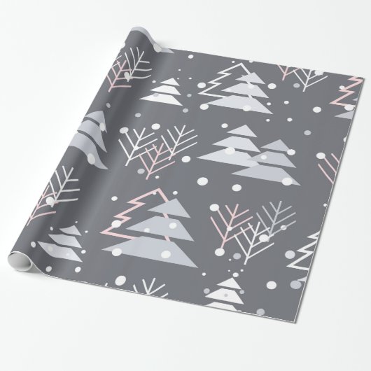 Grijze roze en witte sneeuw cadeaupapier (Uitgerold)