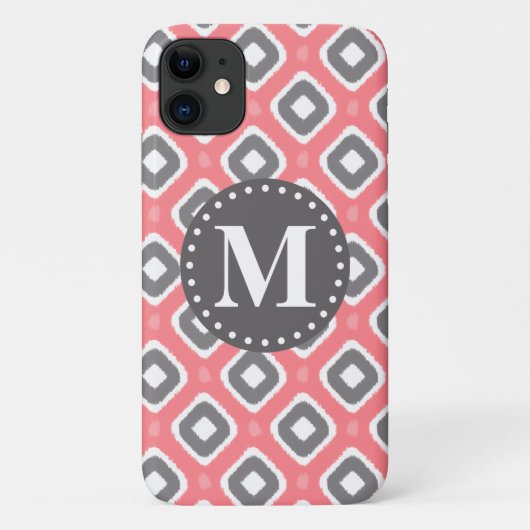 Grijze roze Ikat Mod Patroon met Monogram Case-Mate iPhone Case (Achterkant)
