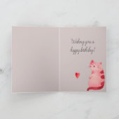 Grijze Roze Kat Harten Verjaardag  Kaart (Binnen)
