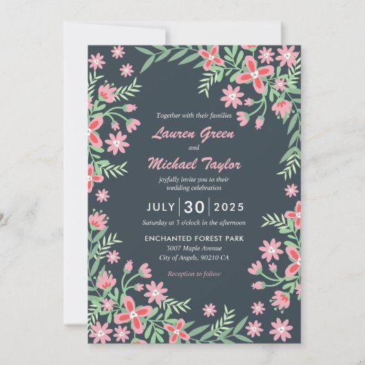 Grijze roze Lijst lentetenbruiloft Kaart (Voorkant)