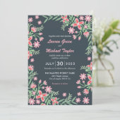 Grijze roze Lijst lentetenbruiloft Kaart (Staand voorkant)