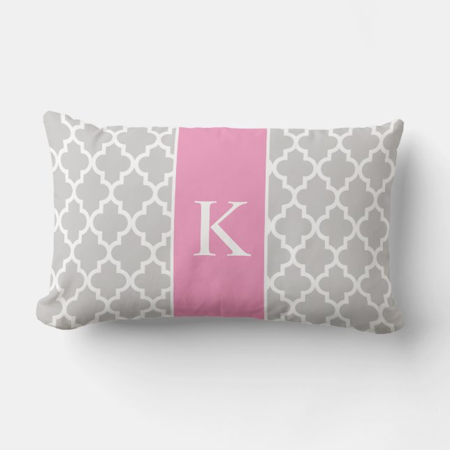 Grijze roze Marokkaanse douanemonogram Kussen (Voorkant)