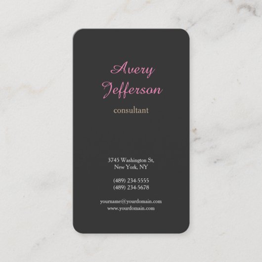 Grijze roze moderne, minimalistische professional visitekaartje (Voorkant)