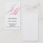 Grijze roze rode monogram platte Visitekaartje (Voorkant / Achterkant)