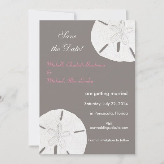 Grijze Roze Save the Date van Zand Dollar (Voorkant)