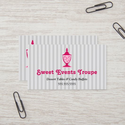 Grijze roze Snoep Buffet dessert tabellen Visitekaartje (Voorkant / Achterkant in situ)