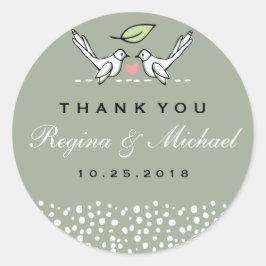 Grijze roze Tortelduifjes Doodle Wedding voor Stic Ronde Sticker