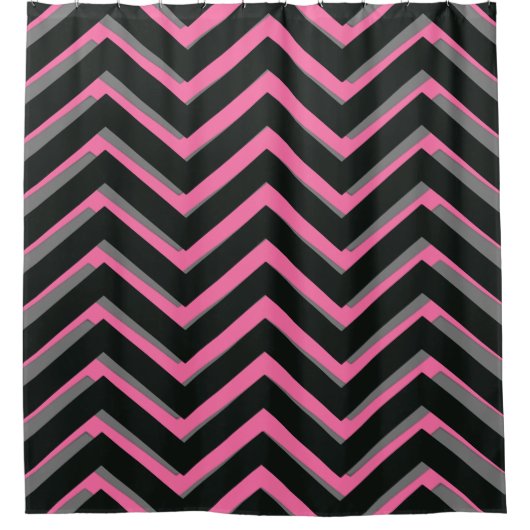 grijze roze zwarte chevron Pattern Douchegordijn (Voorkant)