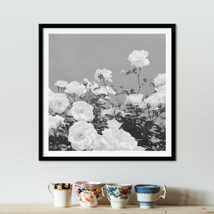 Grijze Rozen Bloementuin Foto Kunstprint Poster
