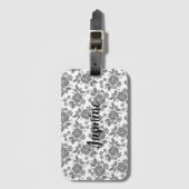 Grijze Rozen Bloempatroon met Custom Monogram Bagagelabel (Voorkant (verticaal))