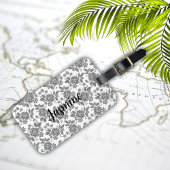 Grijze Rozen Bloempatroon met Custom Monogram Bagagelabel