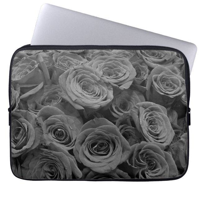 Grijze rozen, grijze bloemfoto laptop sleeve (Voorkant)