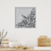 grijze rozen poster (Keuken)