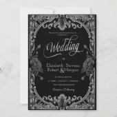 Grijze Rozen, Strepen Gotische bruiloft Kaart (Voorkant)