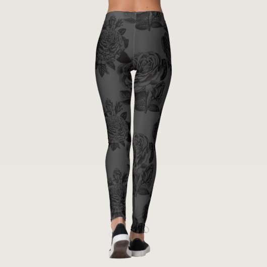 Grijze Rozen zwart Leggings (Achterkant)