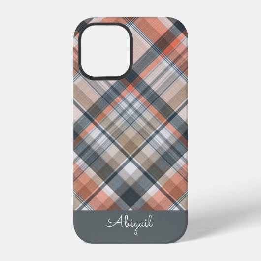 Grijze ruit Elegante script naam iPhone Hoesje (Achterkant)
