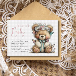 Grijze ruit Teddy Flora baby shower boeken voor ba Informatiekaartje