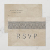 Grijze Rustic Lace RSVP Briefkaart (Voorkant / Achterkant)