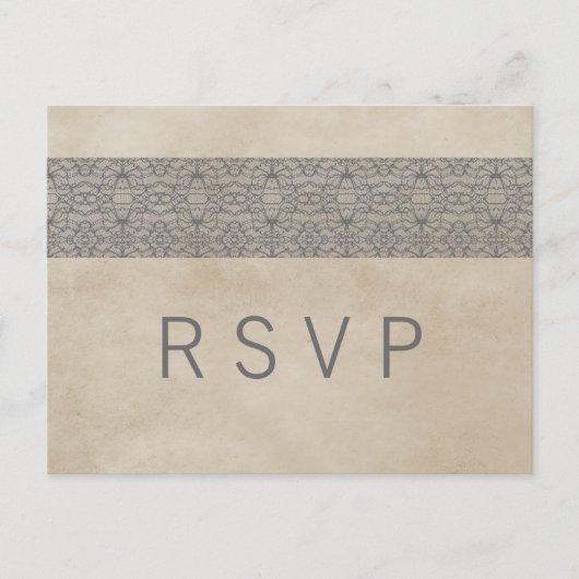 Grijze Rustic Lace RSVP Briefkaart (Voorkant)