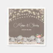 Grijze Rustic Lace String Light Mason Jar Wedding Servet (Voorkant)