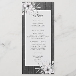 Grijze rustieke. Bloemige houten schuur voor trouw Menu