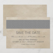 Grijze Rustieke Damast Save the Date Uitnodiging (Voorkant / Achterkant)