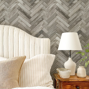 Grijze Rustieke Haringbone Chevron Behang