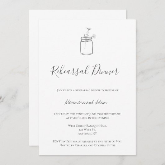 Grijze rustieke mason pot repetitie diner uitnodig kaart (Voorkant / Achterkant)
